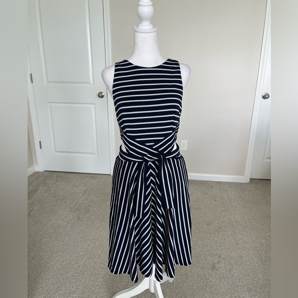 NWT Anthropologie Hutch Blue and White Striped Belted Dress Size Medium